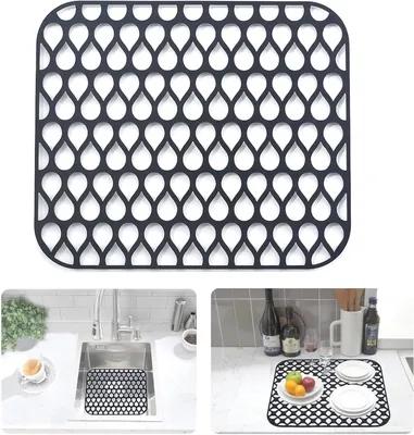 Obrázek produktu pro Silikonová podložka pod dřez 34x30 cm, protiskluzová podložka na sušení nádobí, ochranná podložka do kuchyňského dřezu