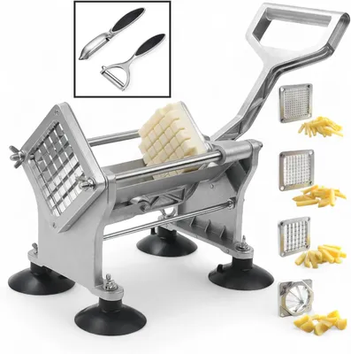 Immagine prodotto di Tagliapuntate per verdure, professionale per patatine fritte, con 4 lame in acciaio inossidabile + 2 pelapatate, ideale per patate e verdure, per uso domestico e professionale