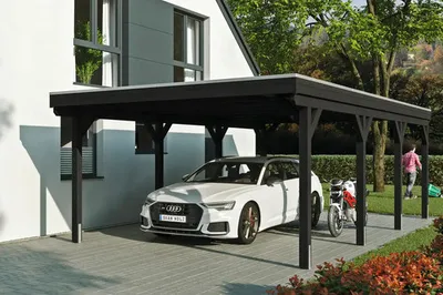Produktbild von Einzelcarport SKAN HOLZ Grunewald inkl. Pfostenanker 427 x 796 cm anthrazit