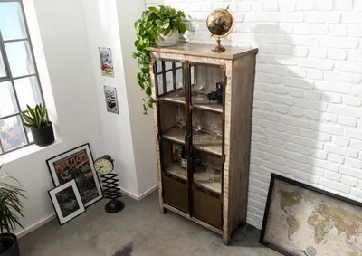 Produktbild von MASSIVMOEBEL24 Vitrine Mango 90x40x180 braun lackiert HEAVY INDUSTRY #241