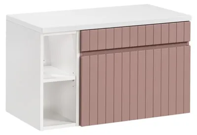 Produktbild von ICON Set: Möbel unter Waschbecken 80cm in Puderrosa mit sichtbaren weißen Nischen + weiße Waschtischplatte