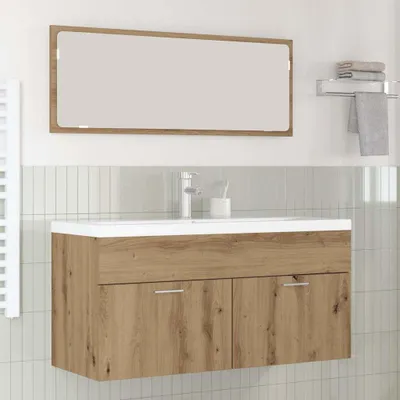 Image de Armoire de salle de bain exclusive en chêne massif, dimensions : 100 x 38,5 x 46 cm