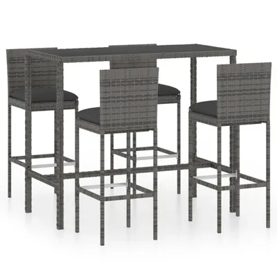 Immagine prodotto di set bar da giardino 5 pezzi con cuscini in poly rattan grigio