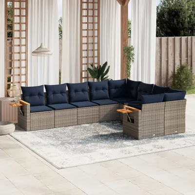 Produktbild von Möbel 9-tlg. Garten-Sofagarnitur mit Kissen Grau Poly Rattan - Gartenmöbelgarnituren 3227146