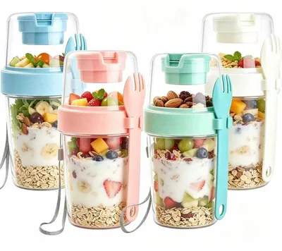 Müslibecher to go 4er-Pack 800 ml mit Löffeldeckel
