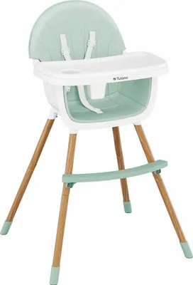 Image de Tulano Morsel Green Chaise haute 2 en 1 - réglable, harnais à 5 points, repose-pieds, plateau, jusqu'à 25 kg