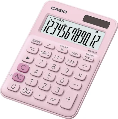 Obrázek produktu pro Casio MS-20UC-PK, Desktop, Jednoduchá kalkulačka, 12 číslice/číslic, 1 řádky, Baterie / Solár, Růžová