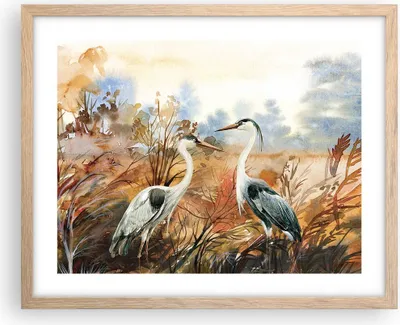 Produktbild von Gerahmtes Poster - Rahmen in heller Eiche - Kraniche Vögel Herbst - 50x40 cm - Wand Bild - Wanddeko - Wandbilder - Kunstposter - Wandposter - Bilderrahmen - Bilder - Kunstdruck - P2NAA50x40-5077