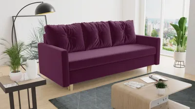 Produktbild von Schlafsofa Rico - Sofa mit Bettkasten, Couch mit Schlaffunktion, Bettfunktion, Bettsofa mit Bonell-Ferderkern, Velours (Violett (Kronos 03))