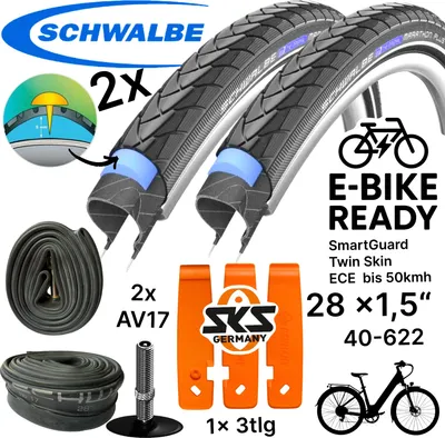 Produktbild von 2x Schwalbe Marathon Plus 28" x 1,5" (40-622) Reifen, SKS Reifenheber, Schläuche AV 17 Set