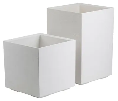 Image de HowHomely | Pot de fleurs - Cache-pot sur roulettes - Pot de fleurs - Lot de 2 - Crème - Aspect bois - 40 x 40 x 40 cm et 40 x 40 x 60 cm