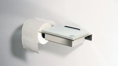 Produktbild von Toilettenrollenhalter und Feuchttücherbox aus poliertem Edelstahl (waagerecht), Glas weiß