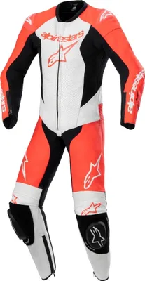 Image de Combinaison en cuir Alpinestars GP Plus V2 pour jeunes, 1 pièce, noir/blanc/rouge fluo, taille 140