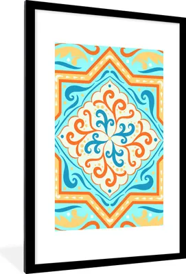 Produktbild von MuchoWow® MuchoWow® Gerahmtes Poster Formen - Orange - Blau 60x90 cm - Poster mit zchwarzem Bilderrahmen - Dekoration - Wandposter Wohnzimmer - Hochwertig