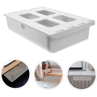 Produktbild von Untertisch Schublade, Schublade unter Schreibtisch, Aufbewahrungsbox, Selbstklebende Organizer für Büro, Versteckte Schubladenbox Weiße, 33x23.5x8.5cm