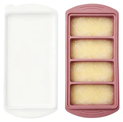 Image de Contenant de congélation avec couvercle - Moule à glaçons en silicone - 4 compartiments de 250 ml - Sans BPA - Durable - Idéal pour la préparation de repas