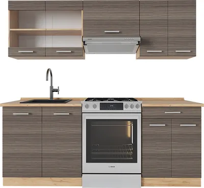 Produktbild von Küchenzeile Vicco R-Line Edelgrau/Goldkraft Eiche 200 cm , AP Eiche, Model 53998