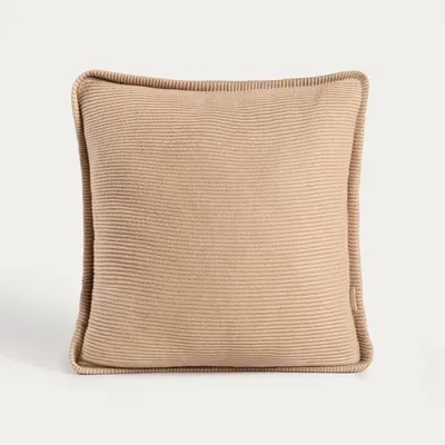 Produktbild von HOMLA MARENA-Kissenbezug, einfarbig beige, mit Leinen- und Viskoseanteil, mit Strickbordüre, 45 x 45 cm