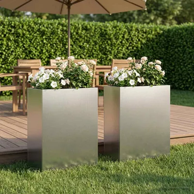 Obrázek produktu pro Maison Exclusive – Sada dvou venkovních květináčů, stříbrná barva, rozměry 40 x 20 x 50 cm, nerezová ocel