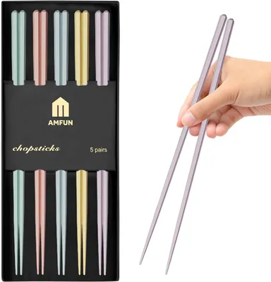 Imagen del producto de Palillos de fibra de vidrio, juego de 5 pares, aptos para lavavajillas, antideslizantes, ideales para sushi y arroz