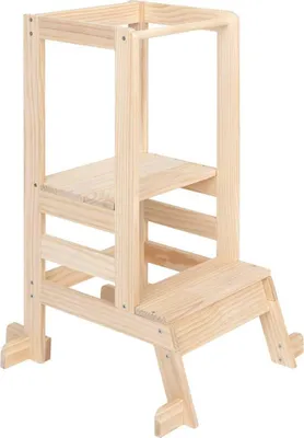A wooden step stool for children.
