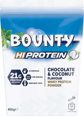 Obrázok produktu pre Mars Bounty HiProtein Powder 455 g bounty (okolda-kokos) / Srvtkov whey proteny / Lahodn srvtkov proten s nezamenitenou chuou Bounty tyinky