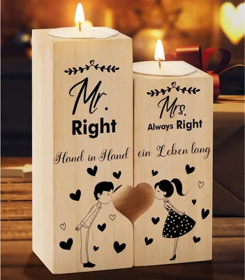 Produktbild von Hochzeitsgeschenk Herzförmiger Kerzenhalter für Brautpaar, Mr und Mrs, Geschenk zur Hochzeit