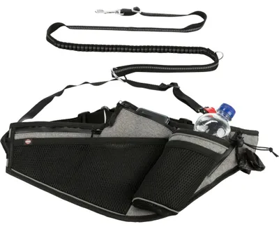 Produktbild von TRIXIE Jogginggurt mit Leine - grau/schwarz - Gurt: 70–130 cm/23 cm, Leine: 1,15–1,50 m/20 mm
