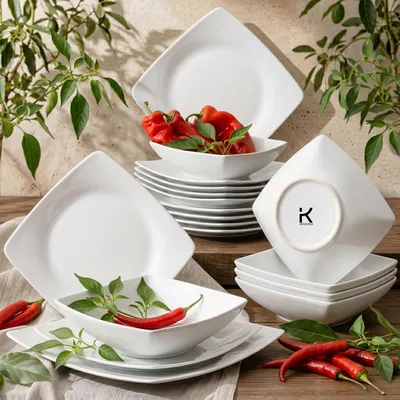 Produktbild von Konsimo Tafelservice EPIRI 6 Personen (18-teilig) Spülmaschinen und Mikrowellengeeignet, Weiß, Keramik, MODERN, 25x25|21x21|17x17cm