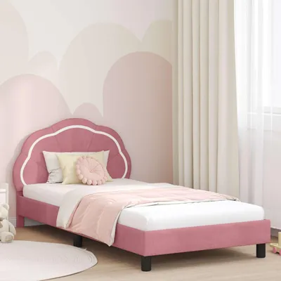 Imagen del producto de Maison Exclusive: Estructura de cuna con cabecero, color rosa, 90 x 190 cm, tapizada en terciopelo