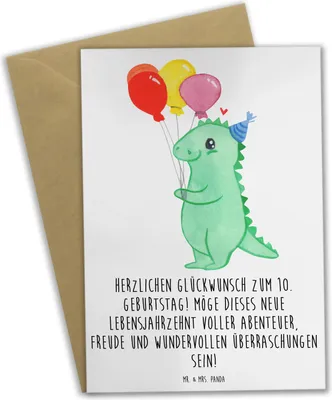 Produktbild von Mr. & Mrs. Panda babykarte 10. Geburtstag - Weiß - Geschenk, Happy Birthday, osterkarten, Party, weihnachtskarten, einladungskarten, hochzeitskarten, Geburtstagsgeschenk