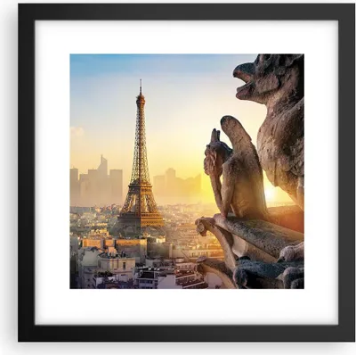 Produktbild von Gerahmtes Poster - Schwarzer Rahmen - Wasserspeier Turm Eiffel - 30x30 cm - Wand Bild - Wanddeko - Wandbilder - Kunstposter - Wandposter - Bilderrahmen - Bilder - Kunstdruck - P2BAC30x30-4633