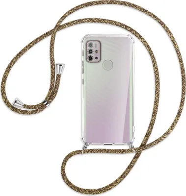 Produktbild von Handykette Backcover-Schutzhülle mit Band (Metall silberfarben) für Motorola Moto G10 (Power), G20, G30 - braun+beige