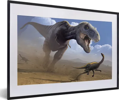 Produktbild von MuchoWow® Gerahmtes Poster Dino - Wildlife - Zeichnung - Kinder - Kinder - Kinder 60x40 cm - Poster mit Schwarzem Bilderrahmen Wandposter Rahmen Foto Bilder - Schlafzimmer - Plakat in Rahmen - Drucken
