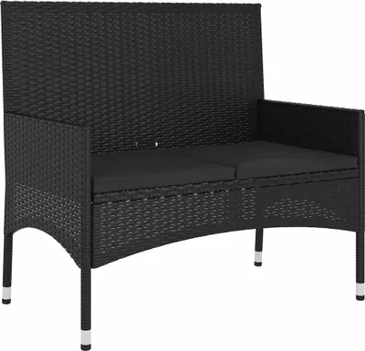 Obrázok produktu pre vidaXL Záhradná lavica s 2 sedadlami a vankúšom Black Poly Rattan