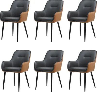 Produktbild von CLIPOP Esszimmerstühle 6er Set Gepolstertes Kunstleder Sitz, Design-Patente Küchenstuhl, Grau Braun
