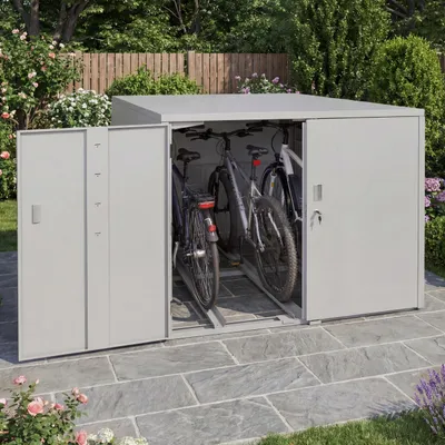 Produktbild von 3er-Fahrradgarage MCW-P93, Fahrradunterstand Fahrradbox Bikebox, abschließbar verzinkter Stahl 124x148x208cm  hellgrau