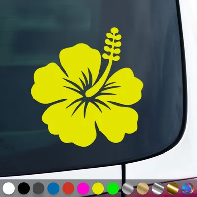 Produktbild von PantherPixel Hawaii Aufkleber Aloha Tiki Blume Hibiskusblüte Sticker Auto Geschenkidee Farbe Neon-Gelb