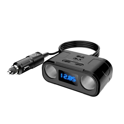 Immagine prodotto di Sdoppiatore per accendisigari per auto, protezione multifunzionale contro le sovratensioni, uscita USB tipo C per telefoni e tablet