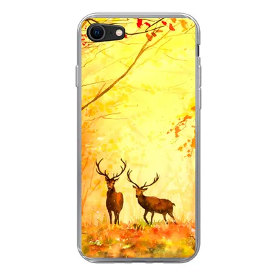 Produktbild von MuchoWow® Handyhülle Schutzhülle Hülle für iPhone 8 Natur - Ölfarbe - Hirsche - Tiere - Herbst - Orange Silikon Softcase Handy Hülle - Schutzhaube