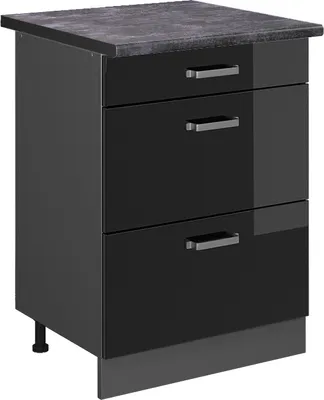 Produktbild von Küchenunterschrank Vicco R-Line Schwarz Hochglanz 60 cm mit Schubladen, AP Anthrazit, Model 46948