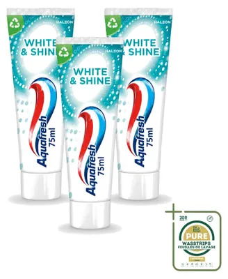 Image de 3 tubes de dentifrice blanchissant Aquafresh White & Shine - 75 ml - Pack économique - 3 pièces