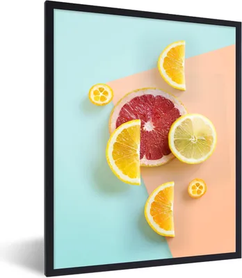 Produktbild von MuchoWow® Gerahmtes Poster Zitrus - Zitrone - Pastell 30x40 cm - Poster mit Schwarzem Bilderrahmen Wandposter Rahmen Foto Bilder - Wanddeko - Kunstdrucke