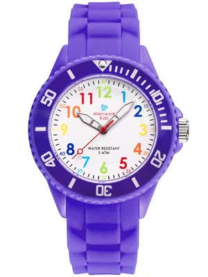 Produktbild von Alienwork Kids Lernuhr Kinderuhr MŠdchen Uhrzeit lernen Violett Silikon-Armband Kinder-Uhr Wasserdicht 5 ATM Zeit Lernen