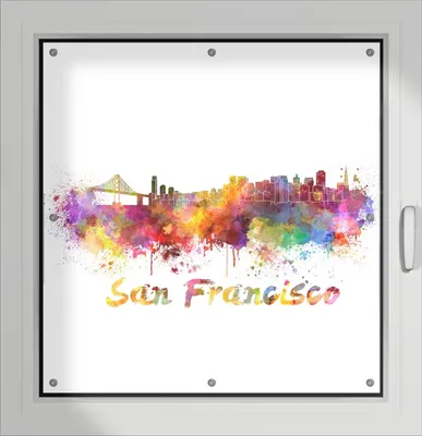 Produktbild von Wallario Lichtschutzbild, Dekorativer Sichtschutz Sonnenschutz 96 x 100 cm mit Motiv: Städte als Aquarell - Skyline von San Francisco - Verdunklung ohne Bohren