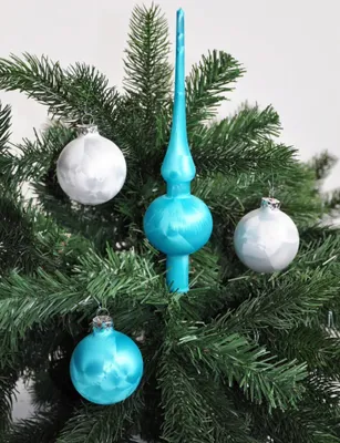 Produktbild von JACK Eislack Glas Christbaumkugeln 15x Kugel 6cm + 1x Spitze 25cm Türkis / Weiß