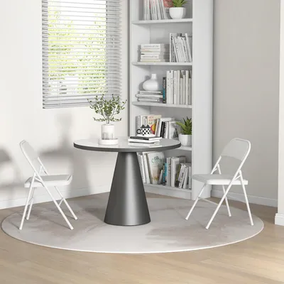 Produktbild von Klappstühle 2er Set Kunstleder gepolstert, Faltstühle Bürostuhl klappbar Stahlrahmen, Weiß | 45 x 46 x 78 cm | bis 120 kg | platzsparend