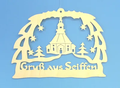 Produktbild von Fensterbild Dorf Seiffen mit Kirche Höhe 17,5cm NEU