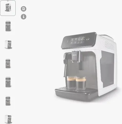A superautomatic coffee machine with two cups of espresso.