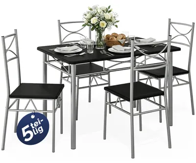 Produktbild von CASARIA® Esstisch mit 4 Stühlen Holz 5-tlg Set Metall 110x70cm Industrial Esszimmer Küche Stühle Tisch Möbel Essgruppe Sitzgruppe Paul Schwarz